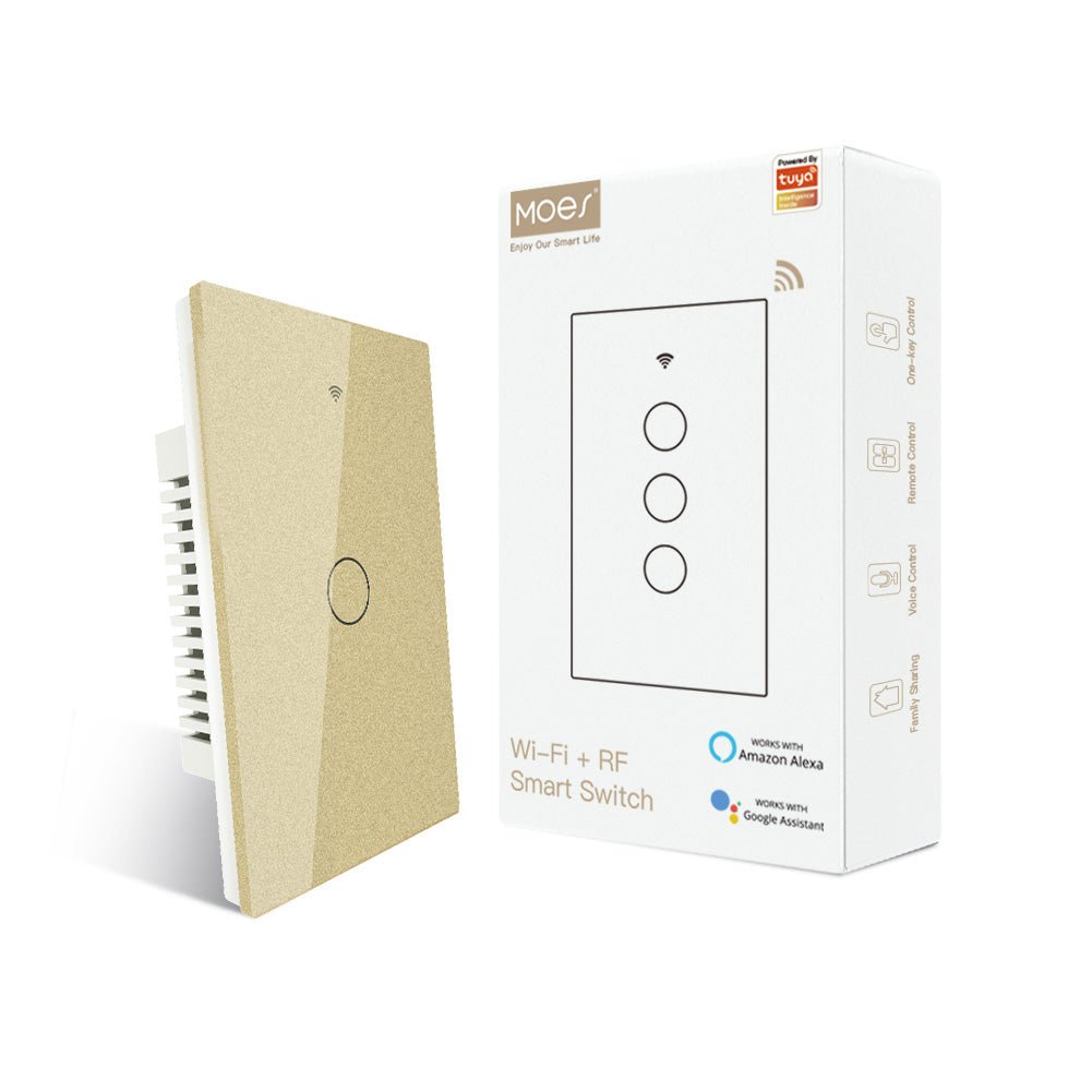 WiFi RF433 Smart Light Wall Touch Switch Single Pole No Neutral 95-130V US Standard - MOES