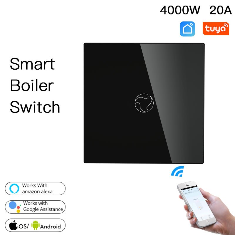 WiFi Smart Boiler Switch Water Heater Smart Life Tuya APP Remote Control Amazon Alexa Echo Google Home Voice Control Glass Panel EU - Moes