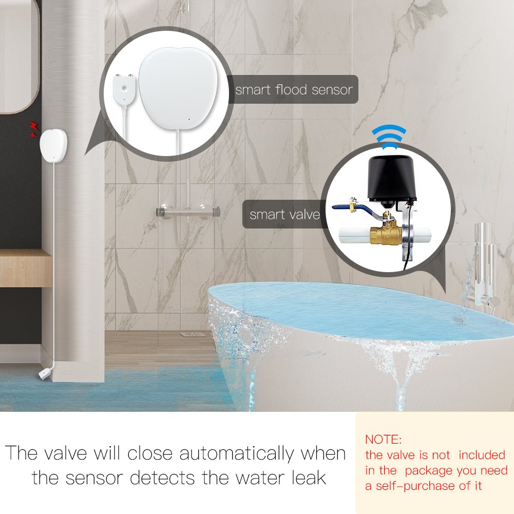 WiFi Smart Flood Sensor Home Alarm Water Leakage Detector Flood Notification Alert Overflow Security Alarm System Tuya/Smart Life App Wireless Remote Control - Moes