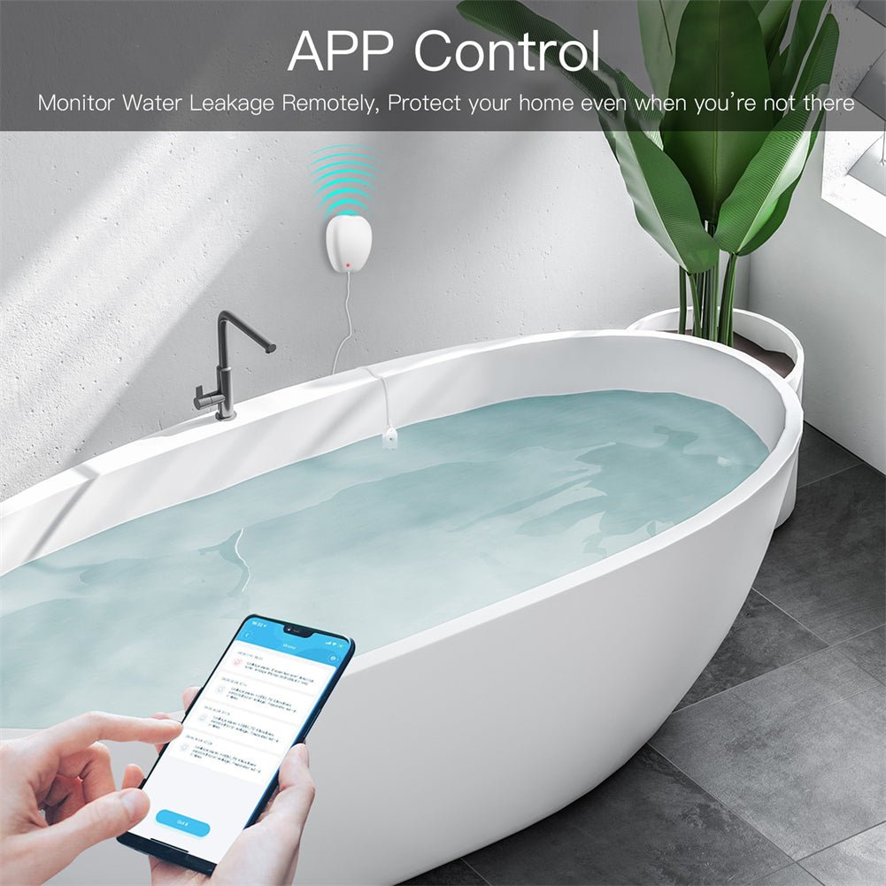 WiFi Smart Flood Sensor Home Alarm Water Leakage Detector Flood Notification Alert Overflow Security Alarm System Tuya/Smart Life App Wireless Remote Control - Moes