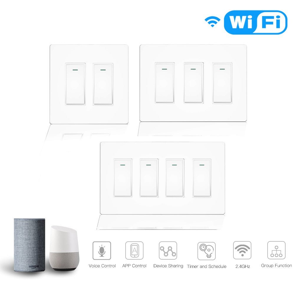 WiFi 1/2/3/4 Gang Smart Light Switch, Alexa Google APP Remote Light  Switching