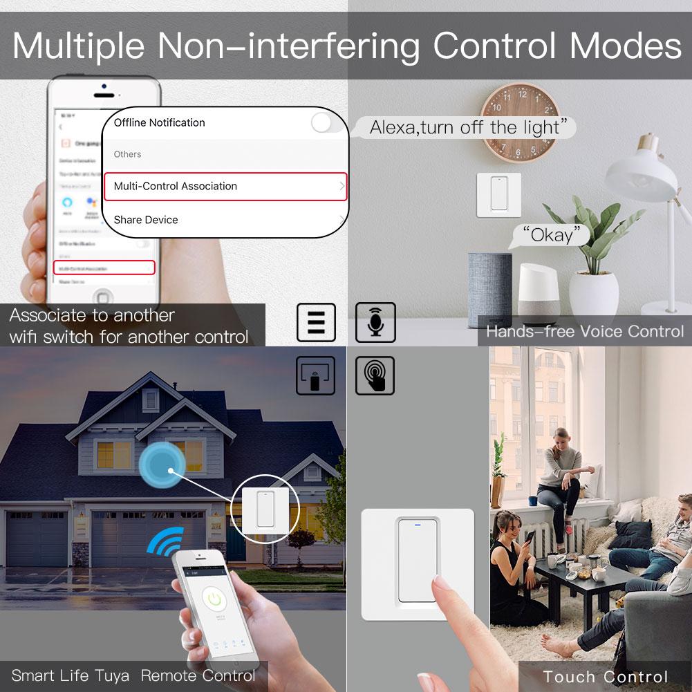 WiFi Smart Light Switch Push Button 2-way Multi-control 1 Gang EU UK Version with No Neutral Wire - Moes