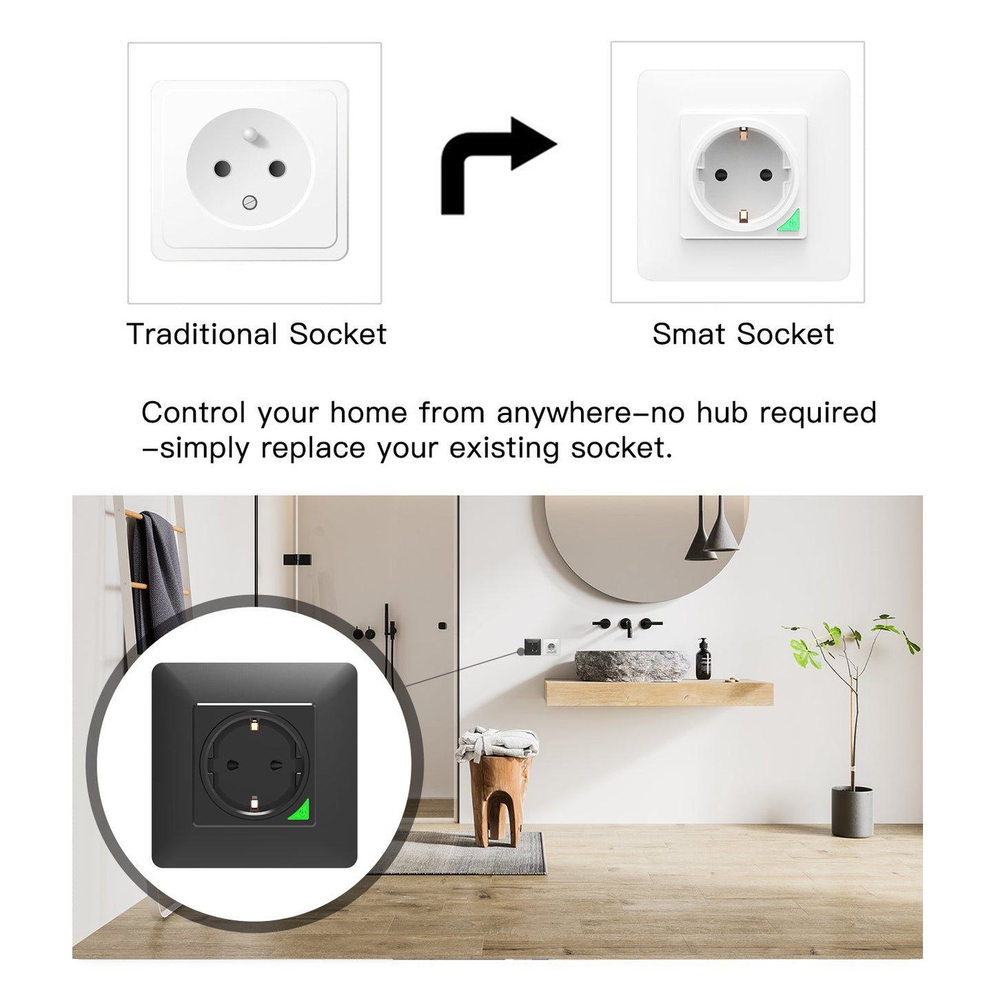 WiFi Smart Light Wall Switch Socket Outlet Push Button EU Version - Moes