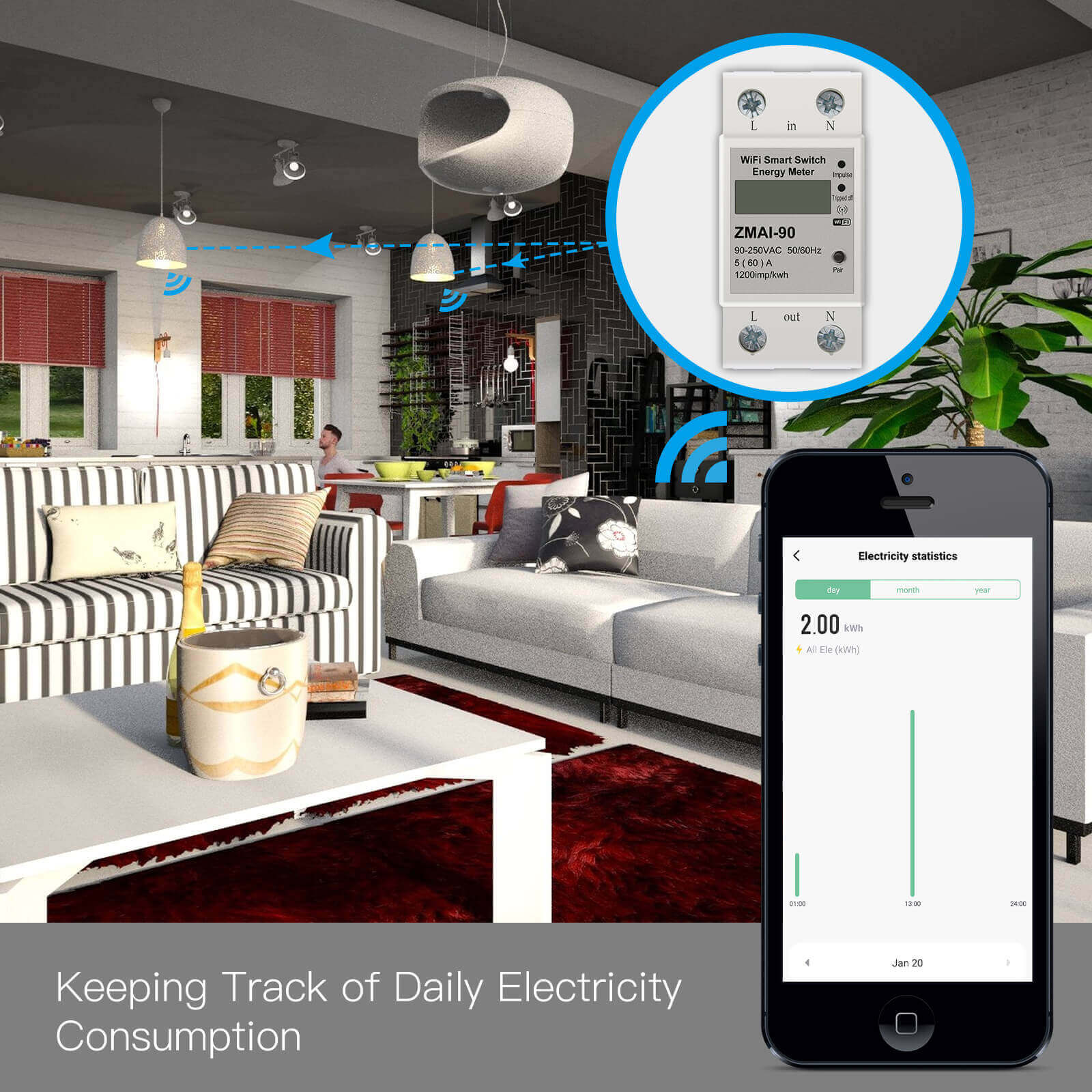 WiFi Smart Power Consumption Energy Monitoring Meter 110V/220V - MOES