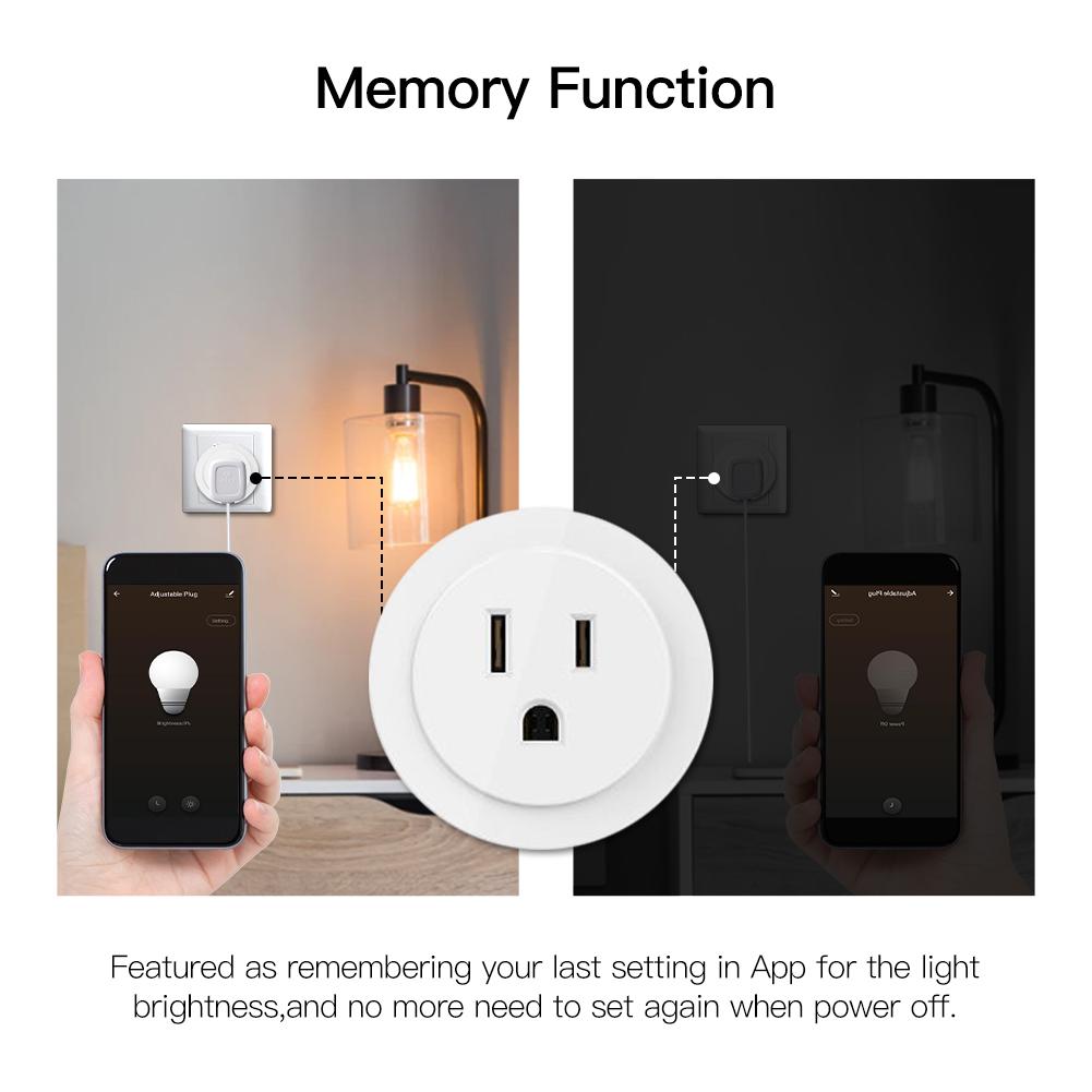 WiFi Smart Power Socket Plug Brightness Adjust Timer Plug Tuya Smart Life App Compatible - Moes