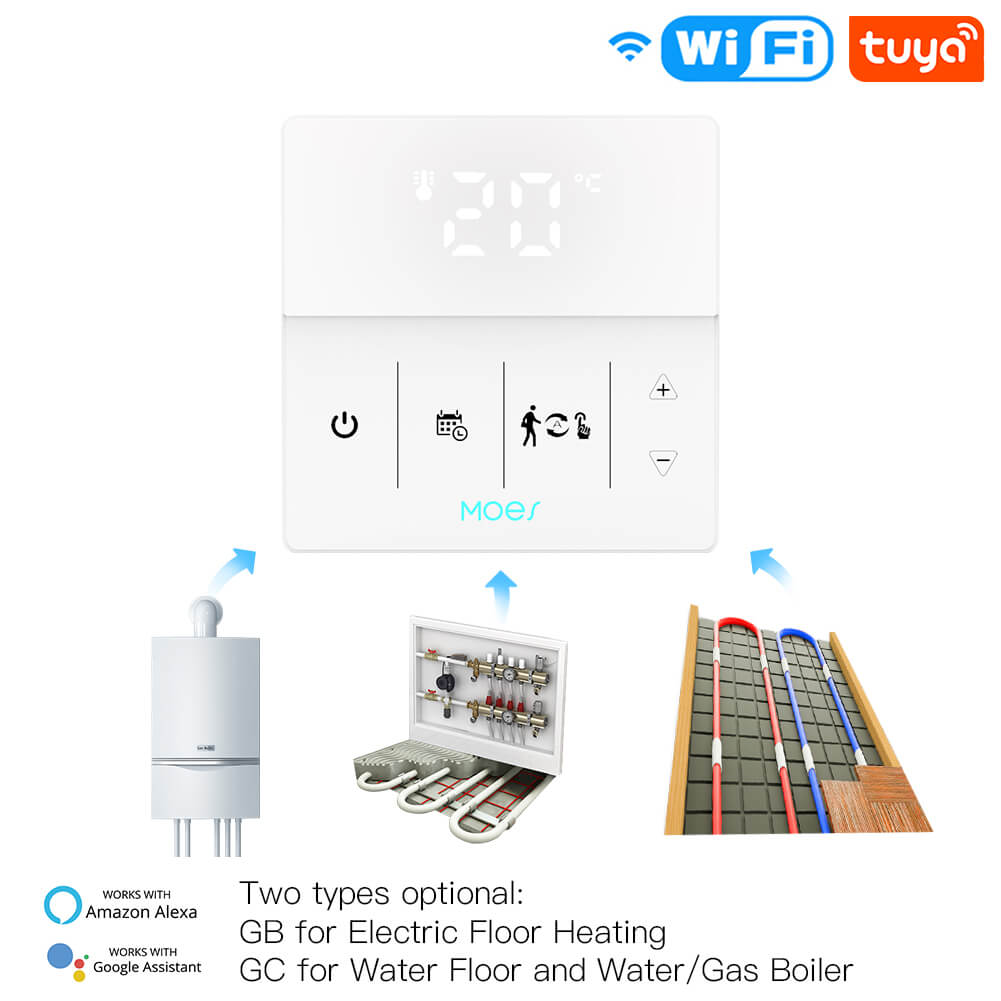 WiFi Smart Programmable Thermostat Electric Underfloor Heating Touch Screen Temperature Controller Logo Color Adjustable - MOES