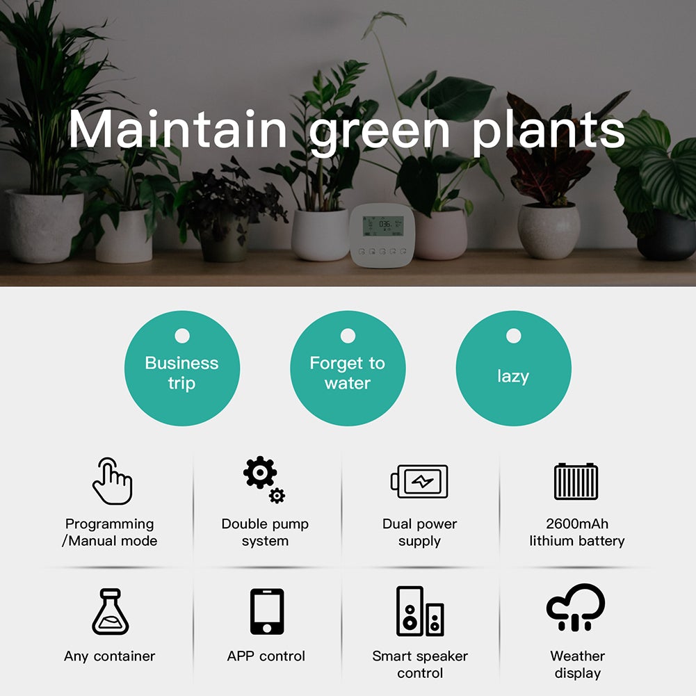 WiFi Water Pump Tuya Smart Watering Machine Automatic Micro-drip Irrigation System Dual Pump Watering Timer Plants AC Water Controller System Irrigation Tool for Home Office Potted Plants Voice Control via Alexa Google Home - Moes