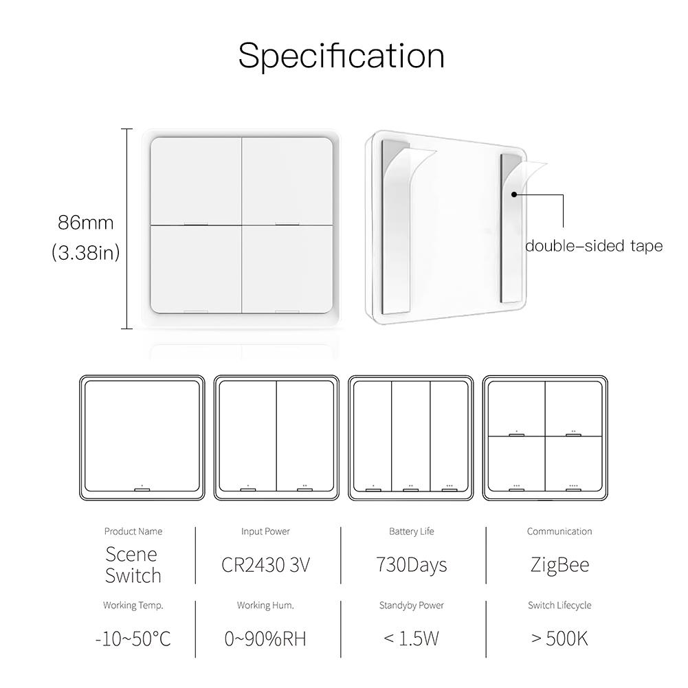 ZigBee Smart Battery Powered Light Switch Scene Push Button Switches Multi-Control - MOES