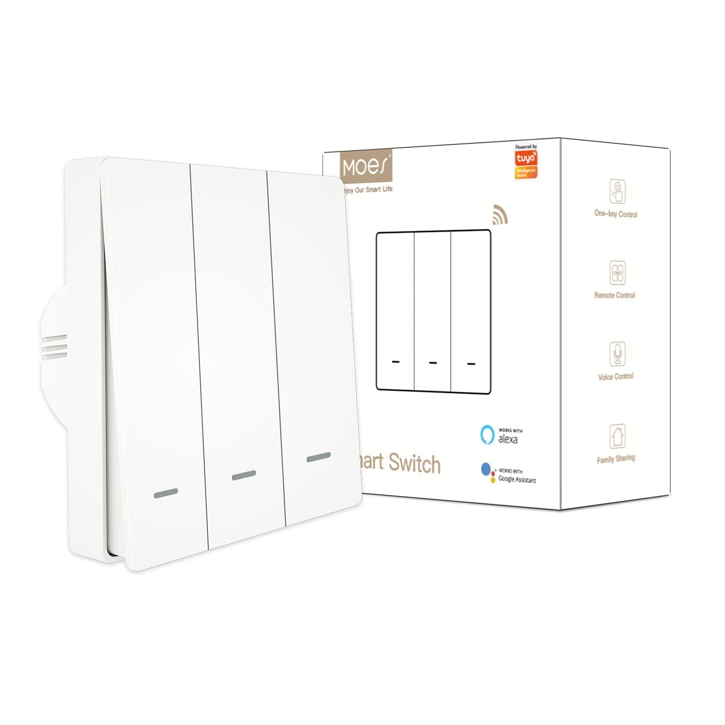 ZigBee Smart Light Push Button Switch 2 Way Multi-Control Neutral Wire Optional No Capacitor EU - MOES