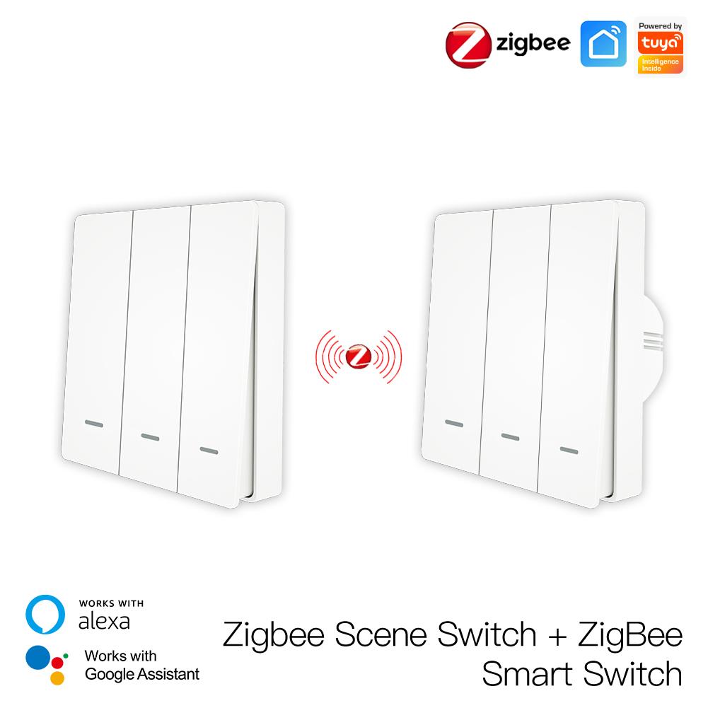 ZigBee Smart Push Button Switch and ZigBee Scene Switch Kit L Only No Neutral Wire or L+N Wiring Optional No Capacitor Required Tuya ZigBee Hub Required - Moes