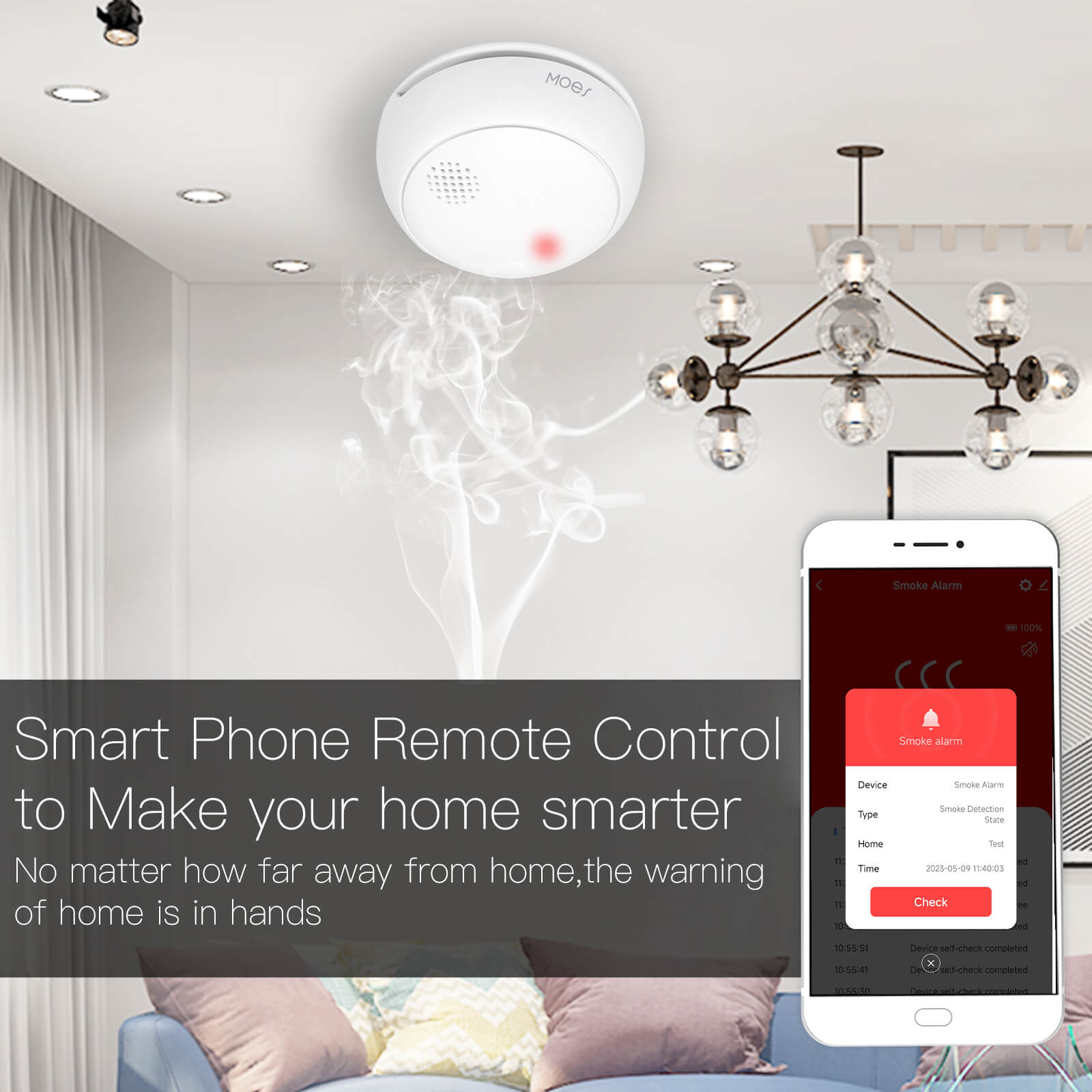 ZigBee Smart Wireless Smoke Detector Fire 85dB Sound Alarm Siren Sensor - MOES