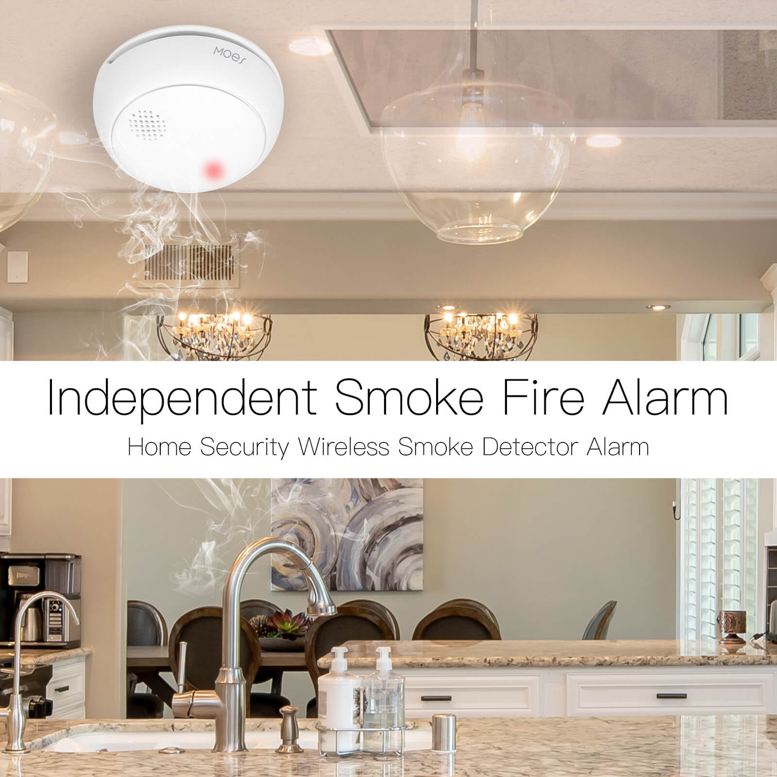 ZigBee Smart Wireless Smoke Detector Fire 85dB Sound Alarm Siren Sensor - MOES