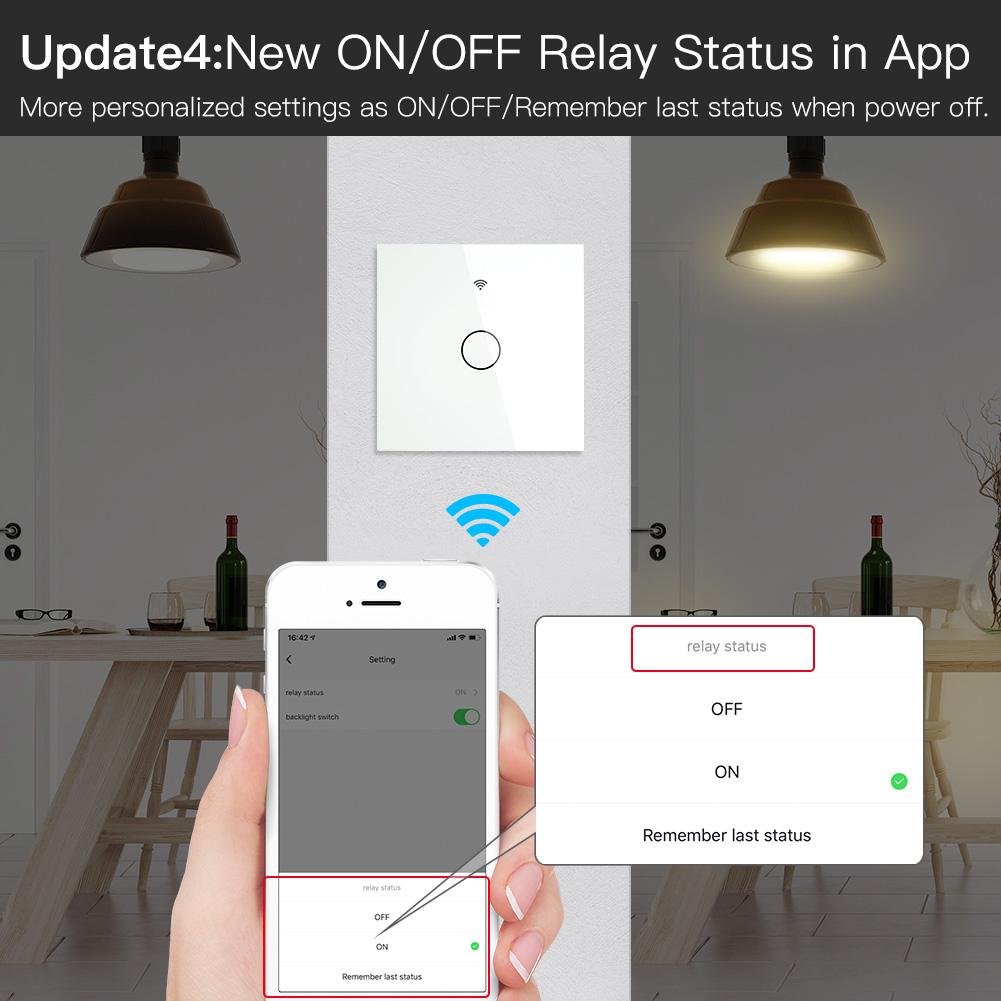 ZigBee Wall Touch Smart Light Switch With Neutral Wire/No Neutral Wire,No Capacitor Needed 2 Way Muilti-Control Association Hub Required 1 Gang White - Moes