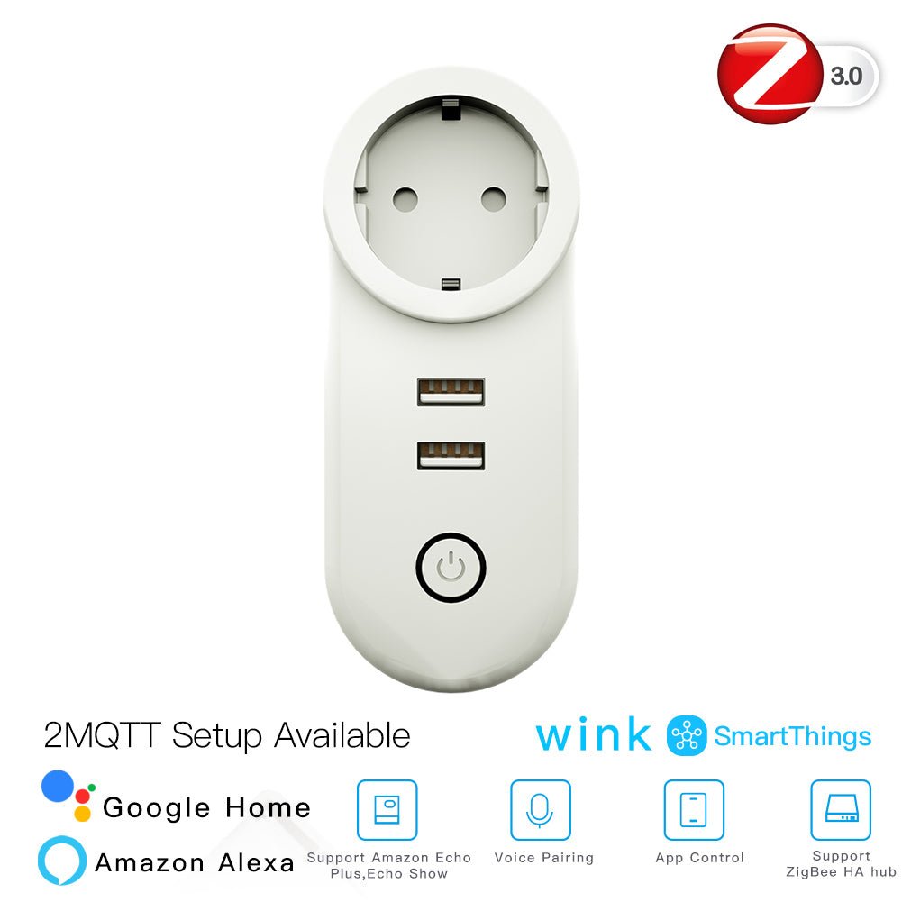 ZigBee3.0 Dual USB Wireless Socket Plug 2MQTT Setup Available - MOES