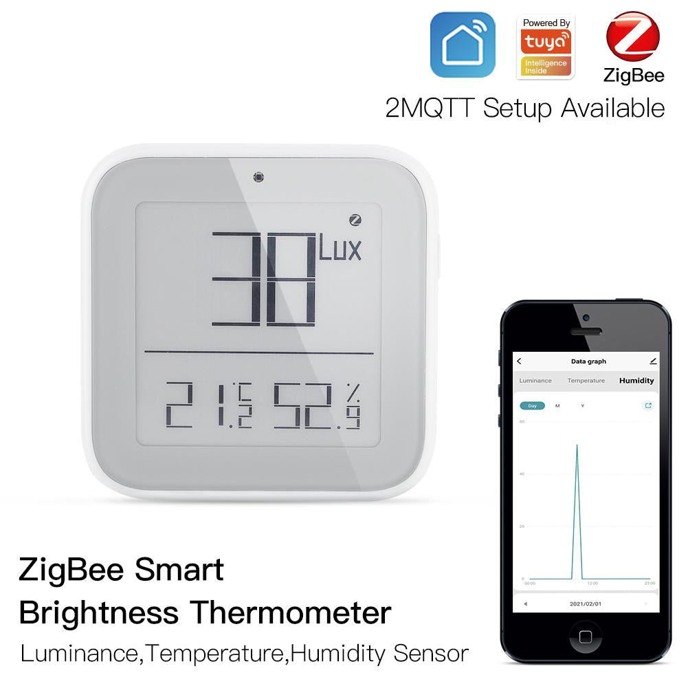 Zigbee Smart Thermometer Hygrometer, Indoor Humidity Meter and Temperature Sensor with App Control, Large LCD Display, Remote Monitor for Home, Size