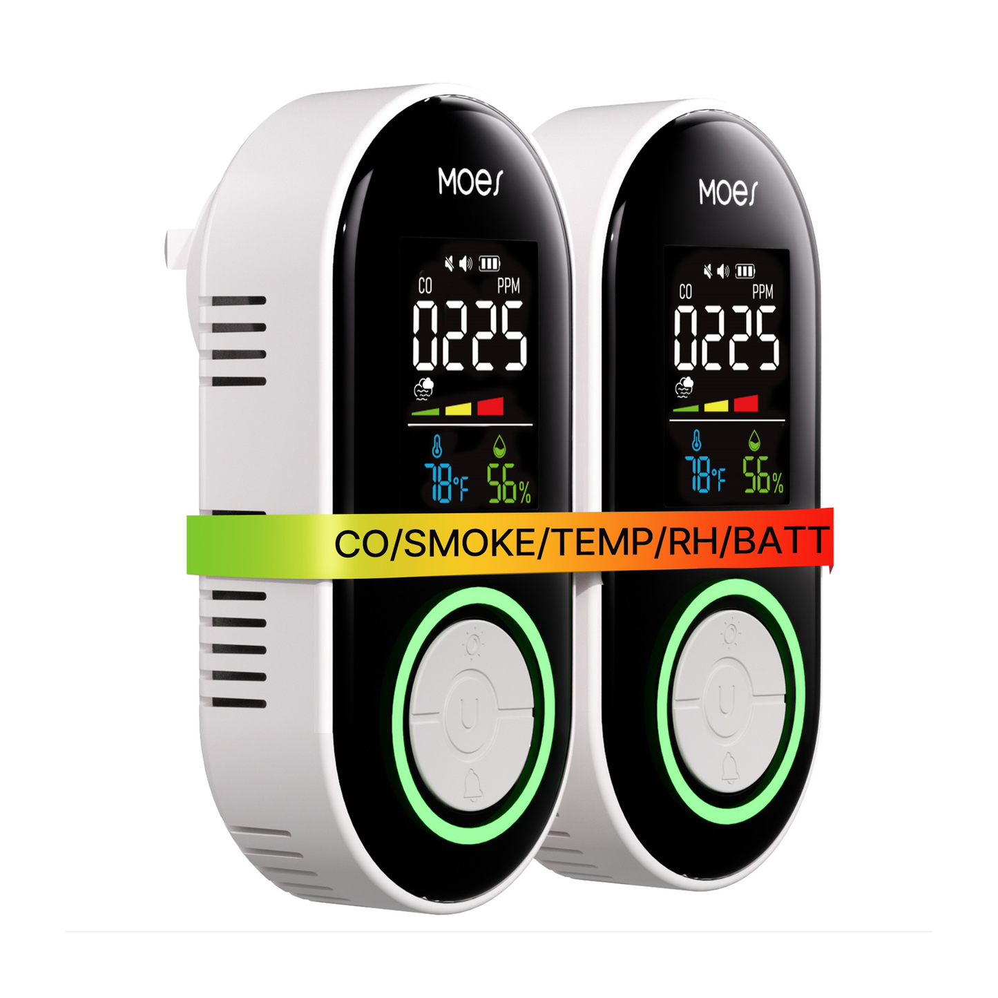 2nd Gen 4-in-1 Plug-in Smoke & Carbon Monoxide Detector with Battery Backup, Temp Humidity LCD Display