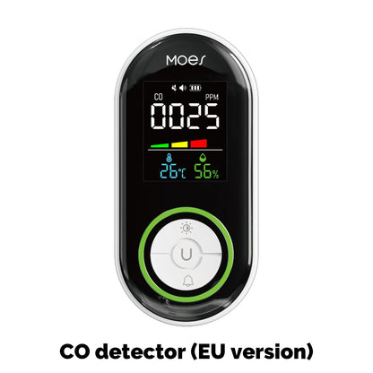 2nd Gen European Plug-in CO Detector with LED Display, Battery Backup, Temperature & Humidity Monitor 3-in-1 Carbon Monoxide Alarm (Non-Smart)