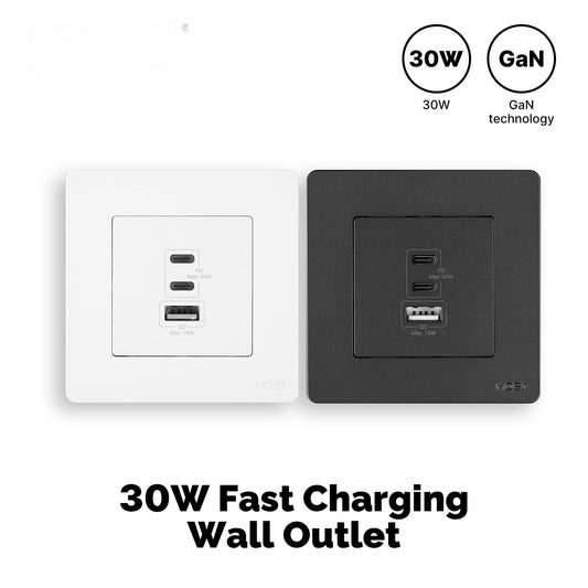Star Ring 30W Fast Charging PD3.0 Wall Electrical Outlet Charger GaN Socket 3 Ports Type C USB A