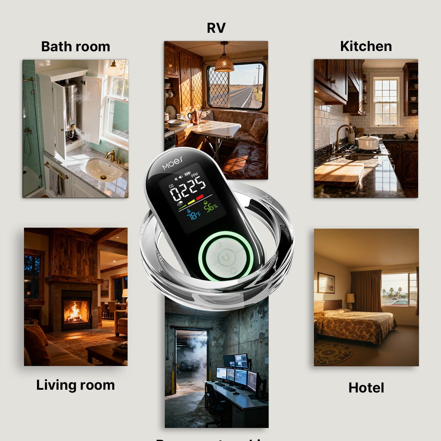 2nd Gen 4-in-1 Plug-in Smoke & Carbon Monoxide Detector with Battery Backup, Temp Humidity LCD Display