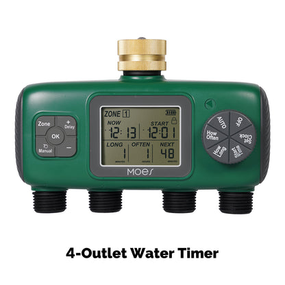 Water Timer For Garden Hose Drip Irrigation 2/3/4 Outlet Brass Inlet IPX5 Waterproof US Version