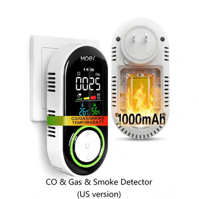 5-in-1 Plug-in CO Gas & Smoke Detector with LCD Temp Humidity Monitor, US Plug, Battery Backup(Non-Smart)