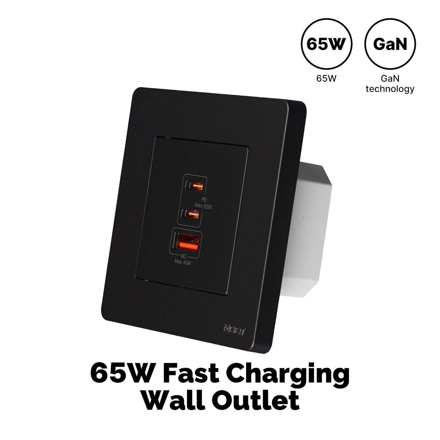 Star Ring 30W/65W Fast Charging PD3.0 Wall Electrical Outlet Charger GaN Socket 3 Ports Type C USB A