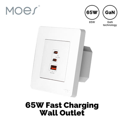 Star Ring 30W/65W Fast Charging PD3.0 Wall Electrical Outlet Charger GaN Socket 3 Ports Type C USB A