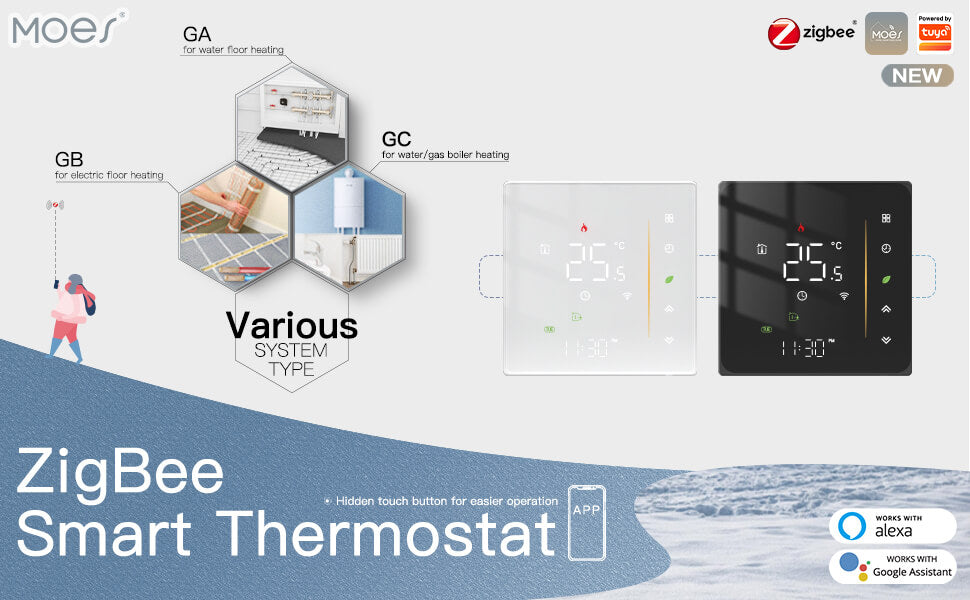Zigbee Smart ThermostatWater Elec Gas Heater Room Digital Thermostat – MOES