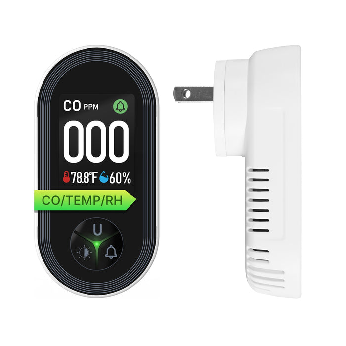 Carbon Monoxide Detector Plug-in 3-in-1 Display with Temperature Humidity Sensor Built-in CO Monitor Alarm Sound Warning