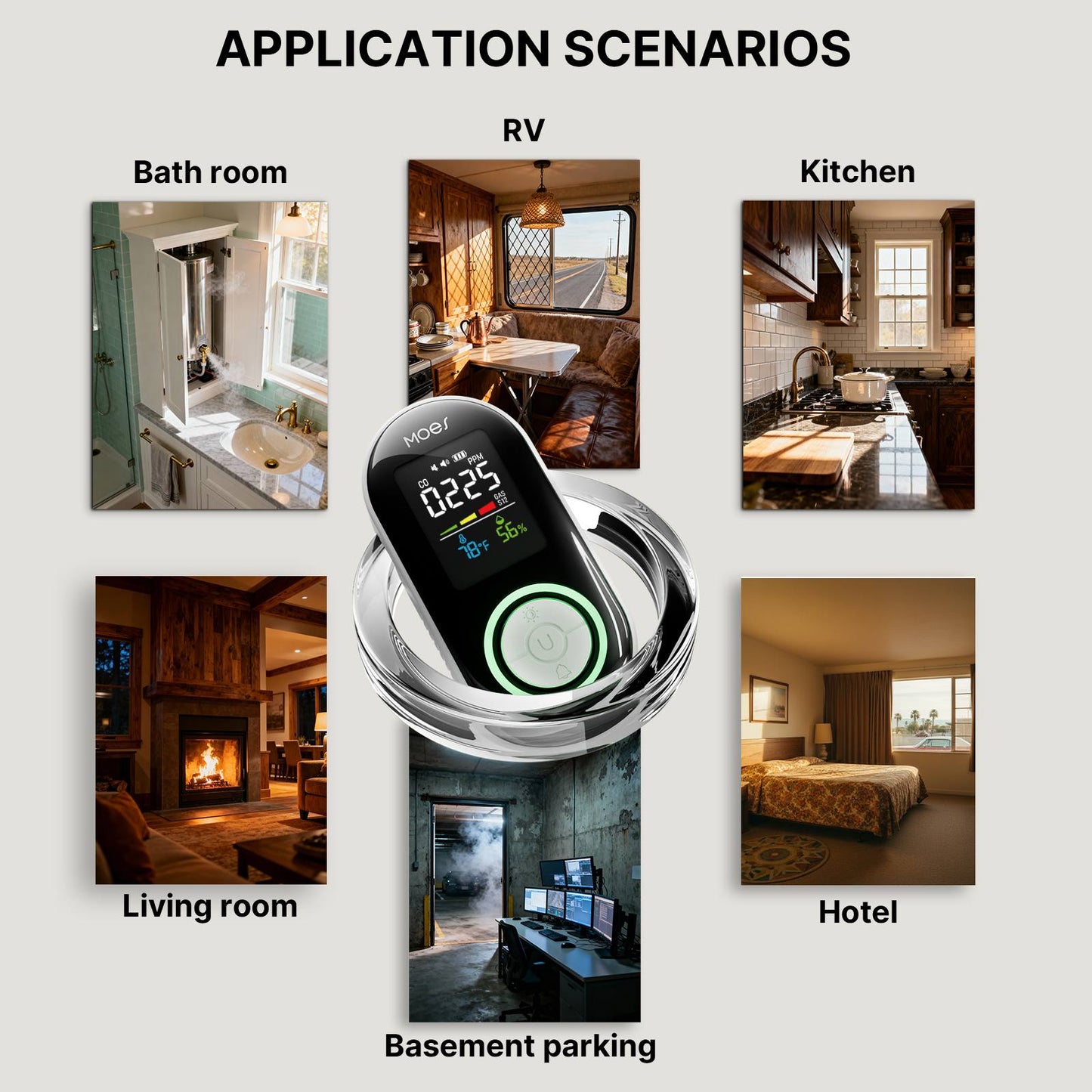 2nd Gen 4-in-1 Plug-in CO & Natural Gas Detector with LCD Display, Temp Humidity Monitor, Battery Backup