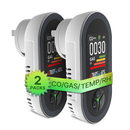 Carbon Monoxide & Natural Gas Detector Plug in, 4 in 1 Temperature Humidity Sensor Built-in Alarm Sound Warning