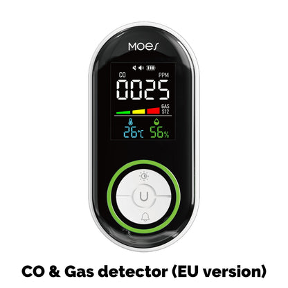 2nd Gen 4-in-1 Plug-in CO & Natural Gas Detector with LCD Display, Temp Humidity Monitor, Battery Backup