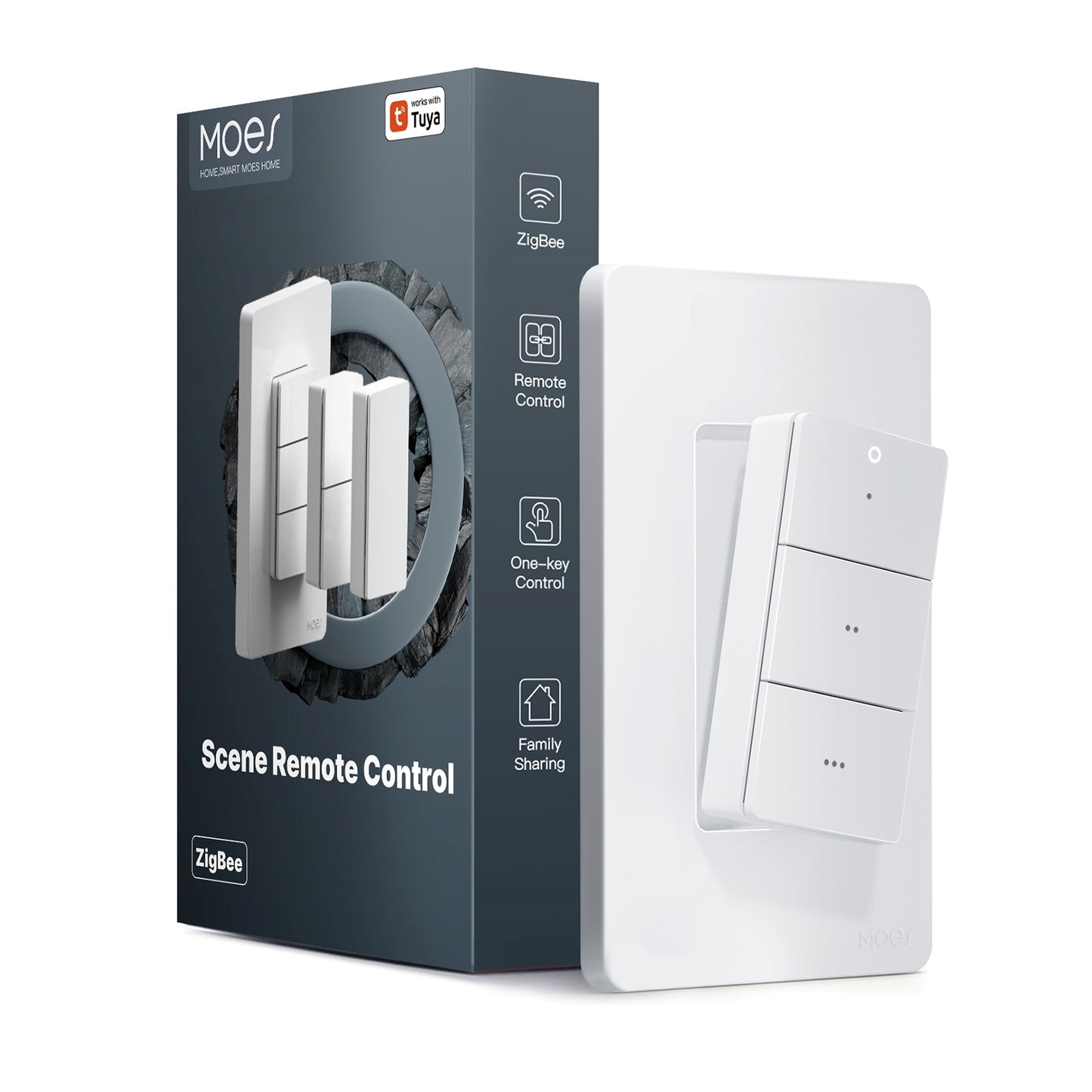 MOES Zigbee Wireless Scene Switch - 3 Gang 9 Scenarios Smart Push Button Remote, Magnetic Handheld Design