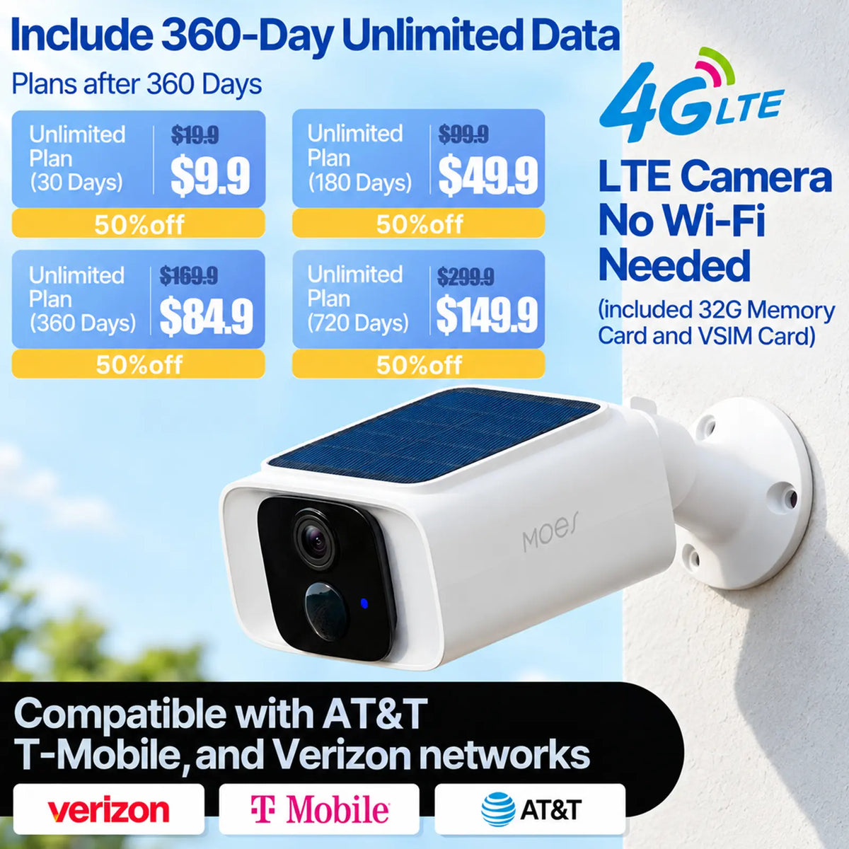 MOES 4G LTE Cellular Security Camera, 2K HD Solar Powered Outdoor US Version