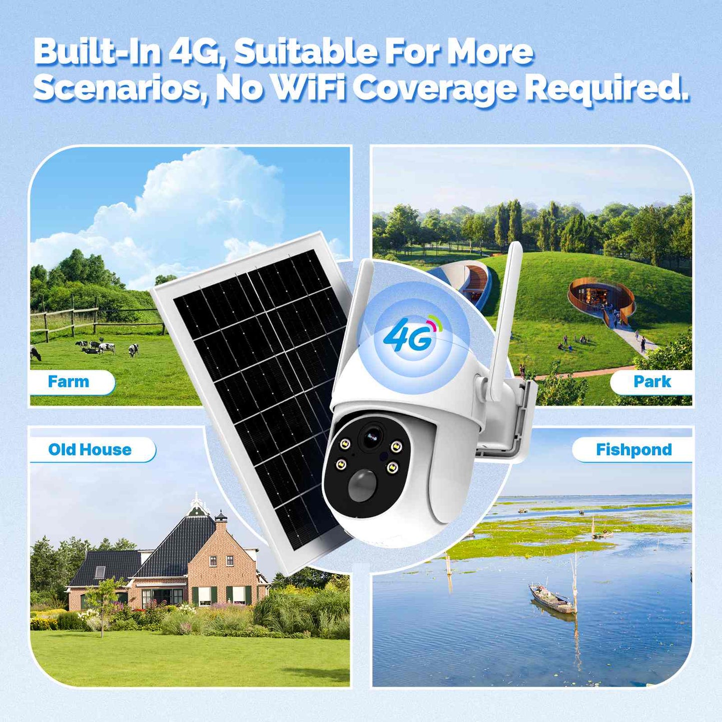 MOES 4G Solar Outdoor Security Camera – 7800mAh Battery + 7W Solar Panel, IP65 Waterproof, 360° PTZ, No WiFi Needed, SIM-Free Version for Southeast Asia