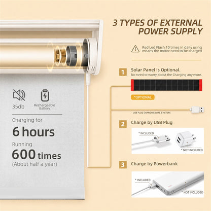 Diagram of a 35db device with charging information and power supply options on a beige background.