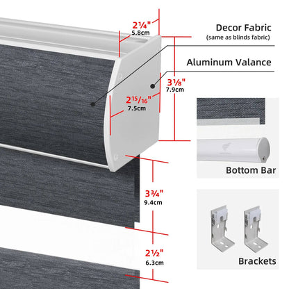 Measurement chart of a window treatment with labeled parts and dimensions.