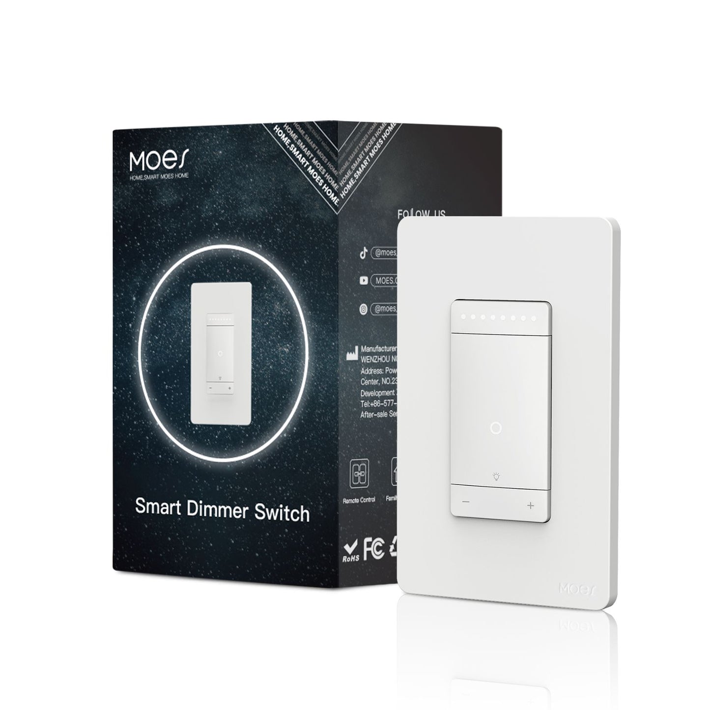 MOES Star Ring WiFi Smart Dimmer Light Switch 3Way Grounding Design App Control US Standard