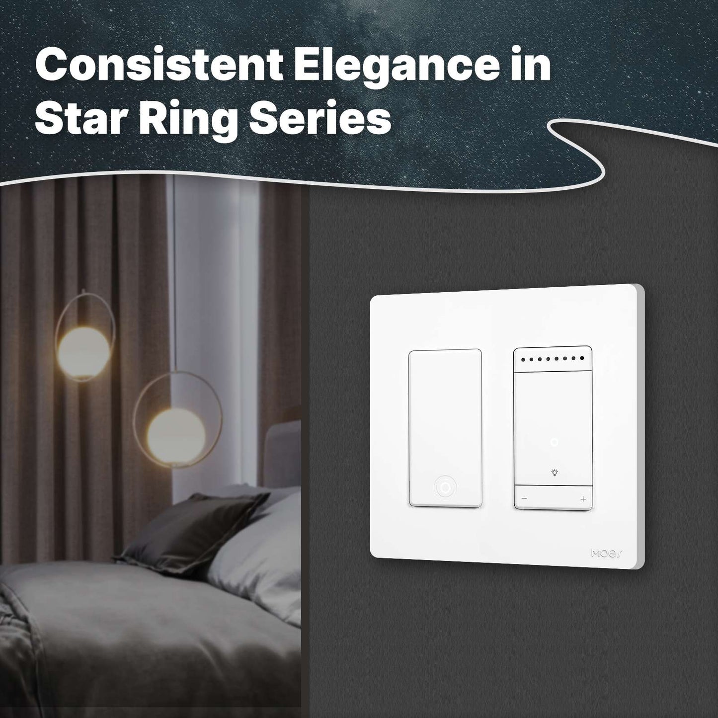 MOES Star Ring WiFi Smart Dimmer Light Switch 3Way Grounding Design App Control US Standard