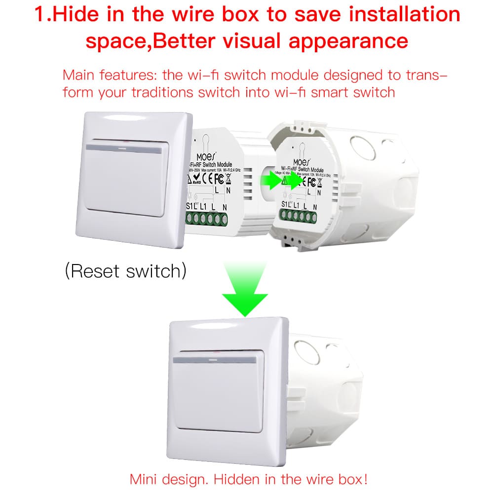 MoesGo Interruptor inteligente WiFi RF433 de 2ª generación de pared táctil  inteligente, no necesita cable neutro, compatible con Smart Life/Tuya App