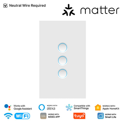 Matter WiFi Smart Lichtschalter Konkave Glasplatte Neutralleiter erforderlich US-Version