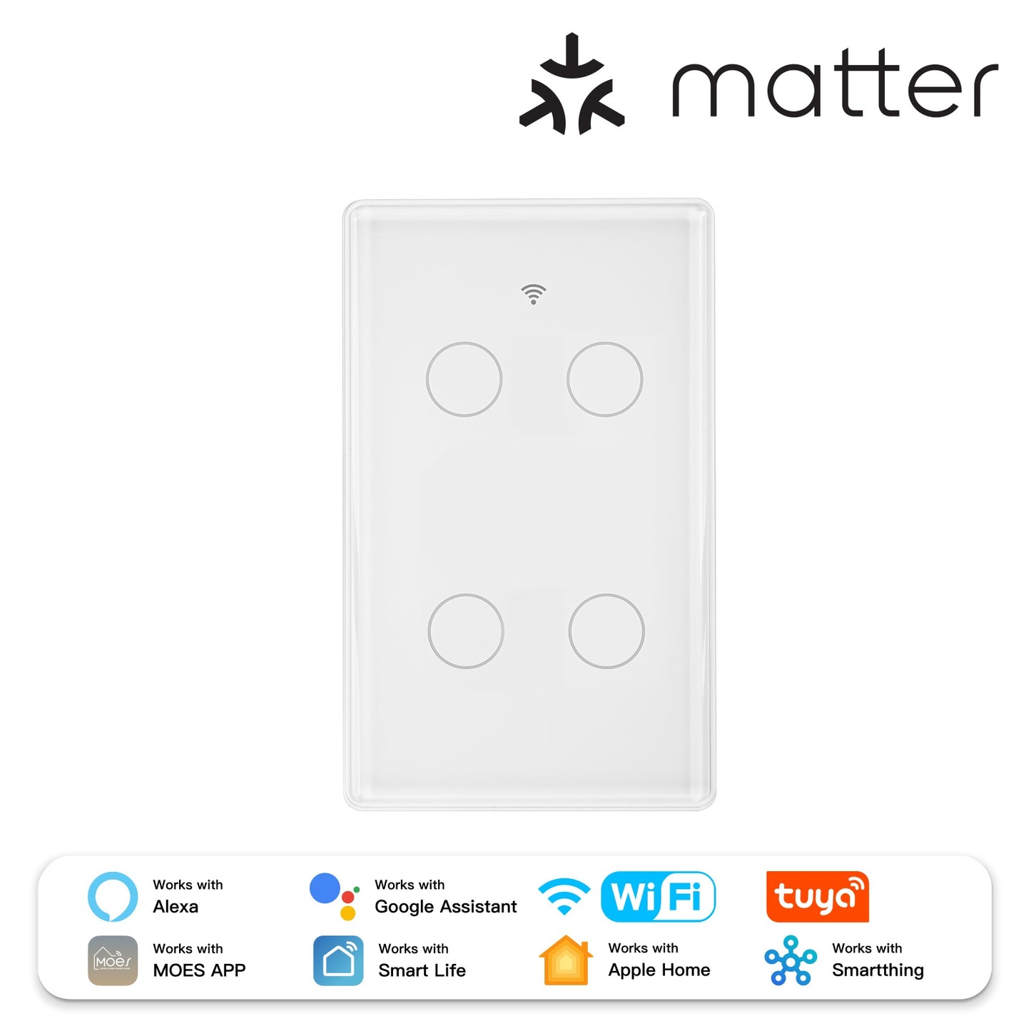 Tuya Matter WiFi Smart Light Switch 2.5D Glass Panel Neutral Wire Required US Version