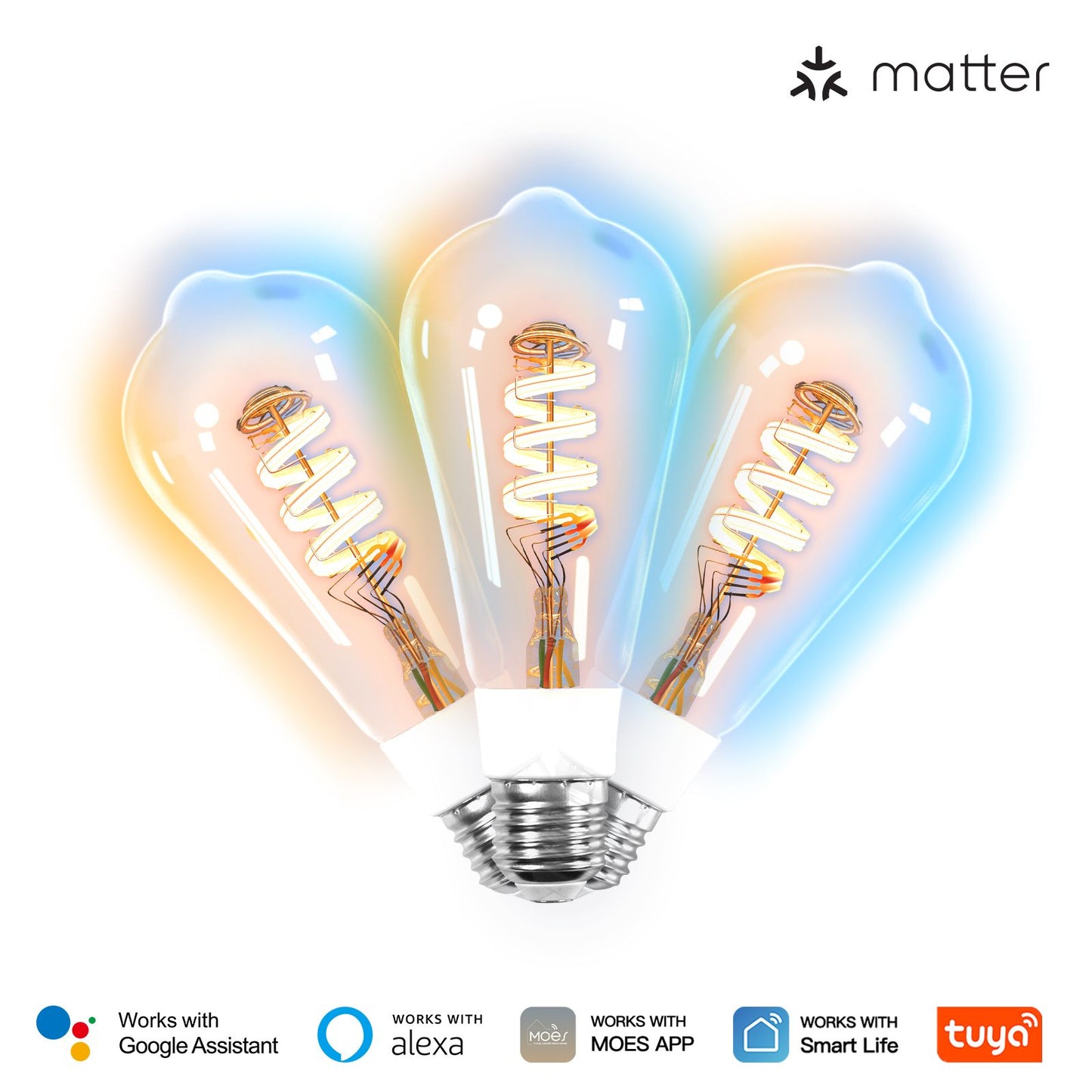 WiFi E27 Smart Edison LED Glühbirnen 16 Millionen RGB Farbwechsel 2700K-6500K Dimmbar