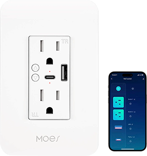 Smart WiFi USB Wall Outlet with Type-C & Type-A Ports, in-Wall Plug Socket Receptacle 15A