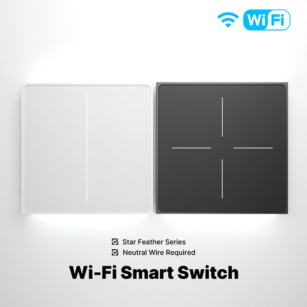 Interruptor inteligente WiFi de la serie Star Feather, pulsador con luz neutra, 2 en 1, versión UE