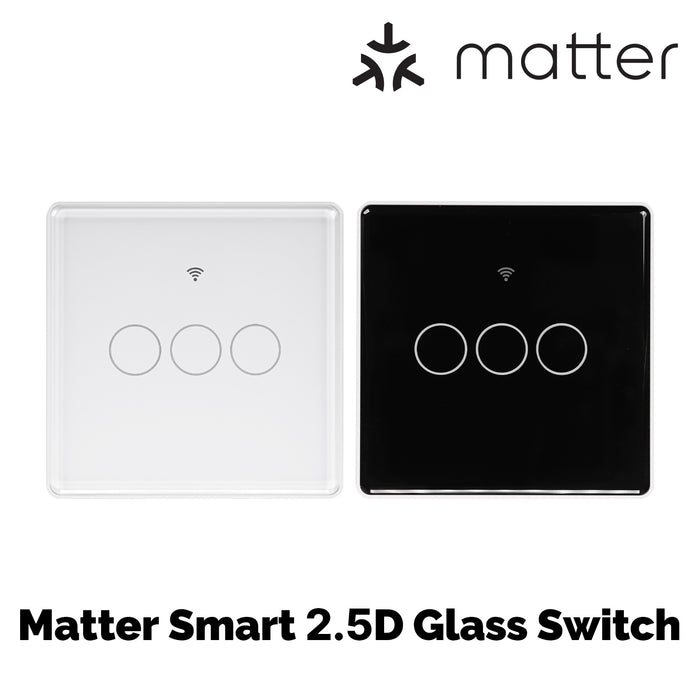 Tuya Matter WiFi Smart Light Switch 2.5D Glass Panel Neutral Wire Required EU Version