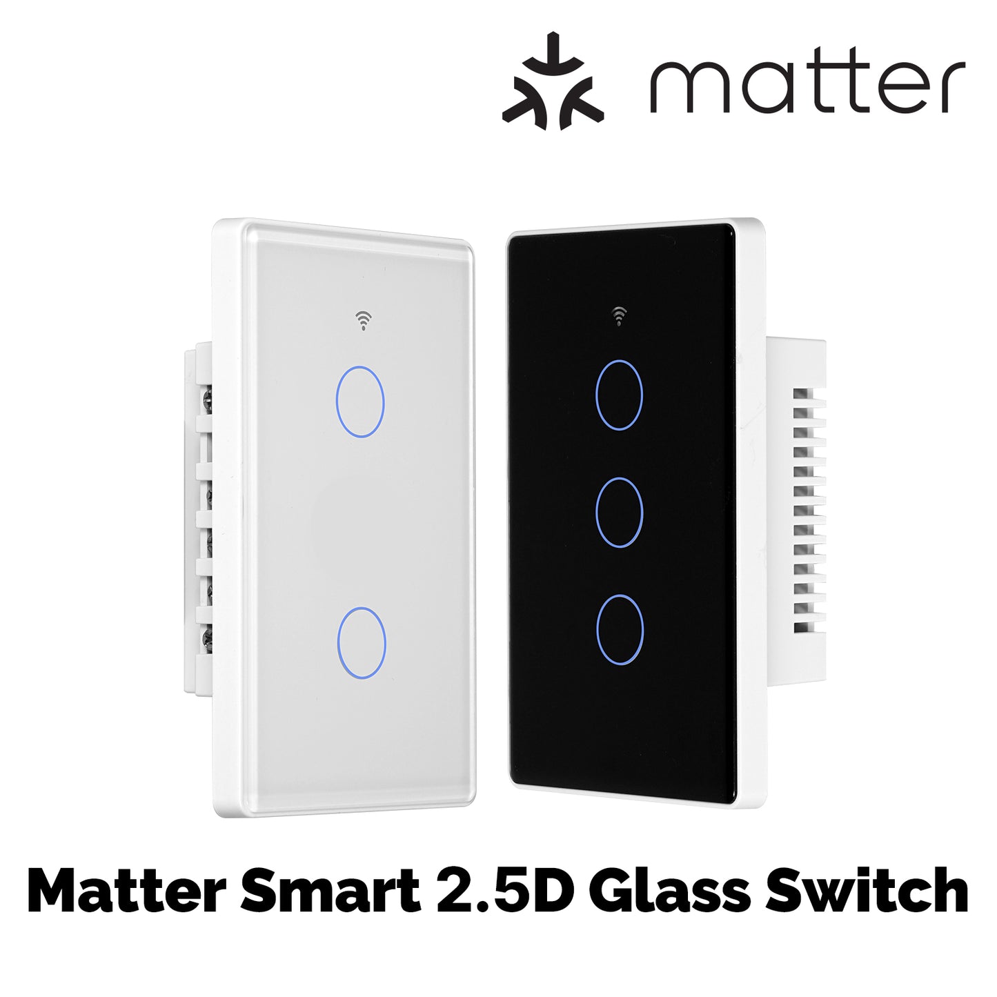 Tuya Matter WiFi Smart Light Switch 2.5D Glass Panel Neutral Wire Required US Version