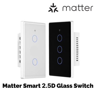 Tuya Matter WiFi Smart Light Switch 2.5D Glass Panel Neutral Wire Required US Version
