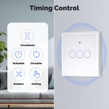 Tuya Matter WiFi Smart Light Switch 2.5D Glass Panel Neutral Wire Required EU Version