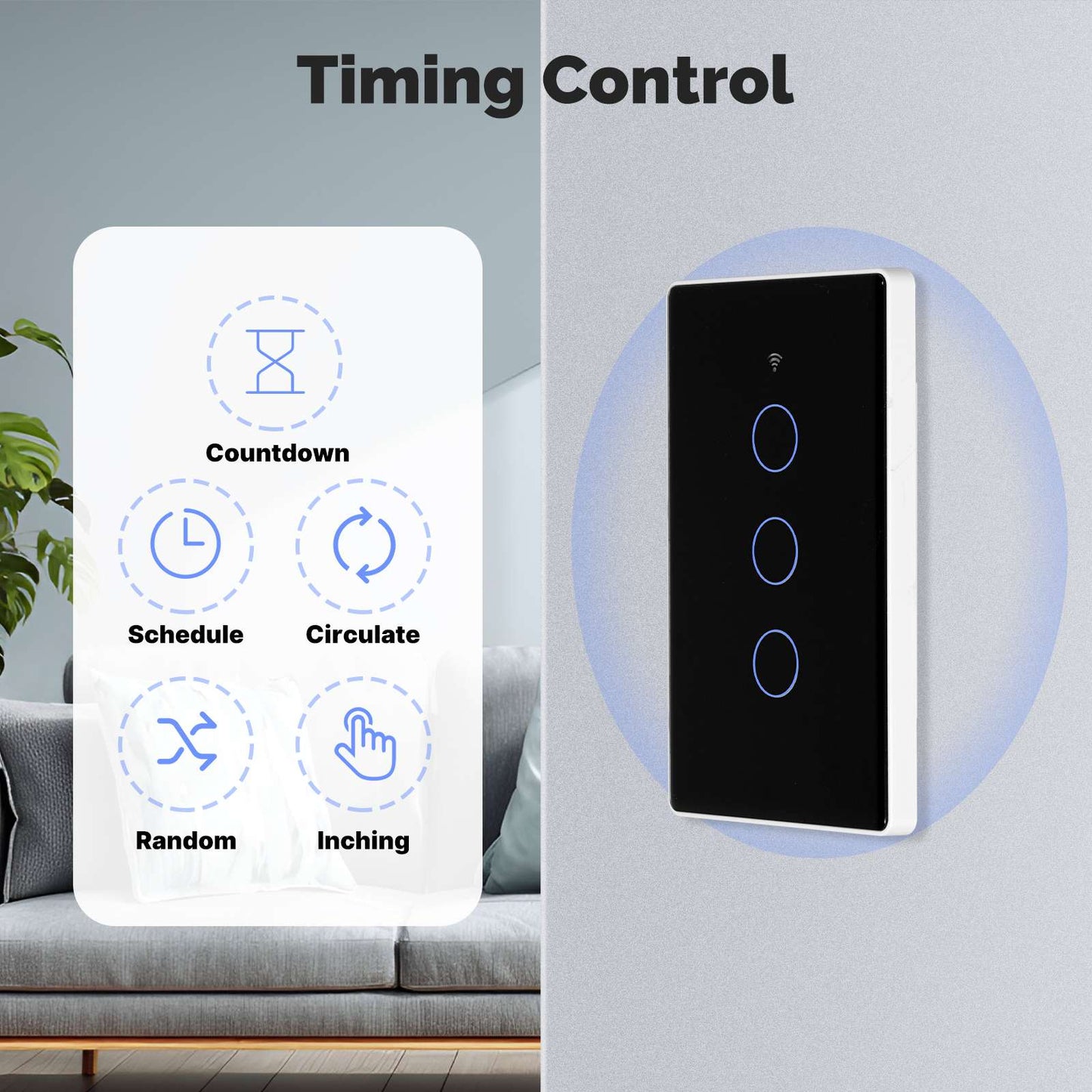 Tuya Matter WiFi Smart Light Switch 2.5D Glass Panel Neutral Wire Required US Version